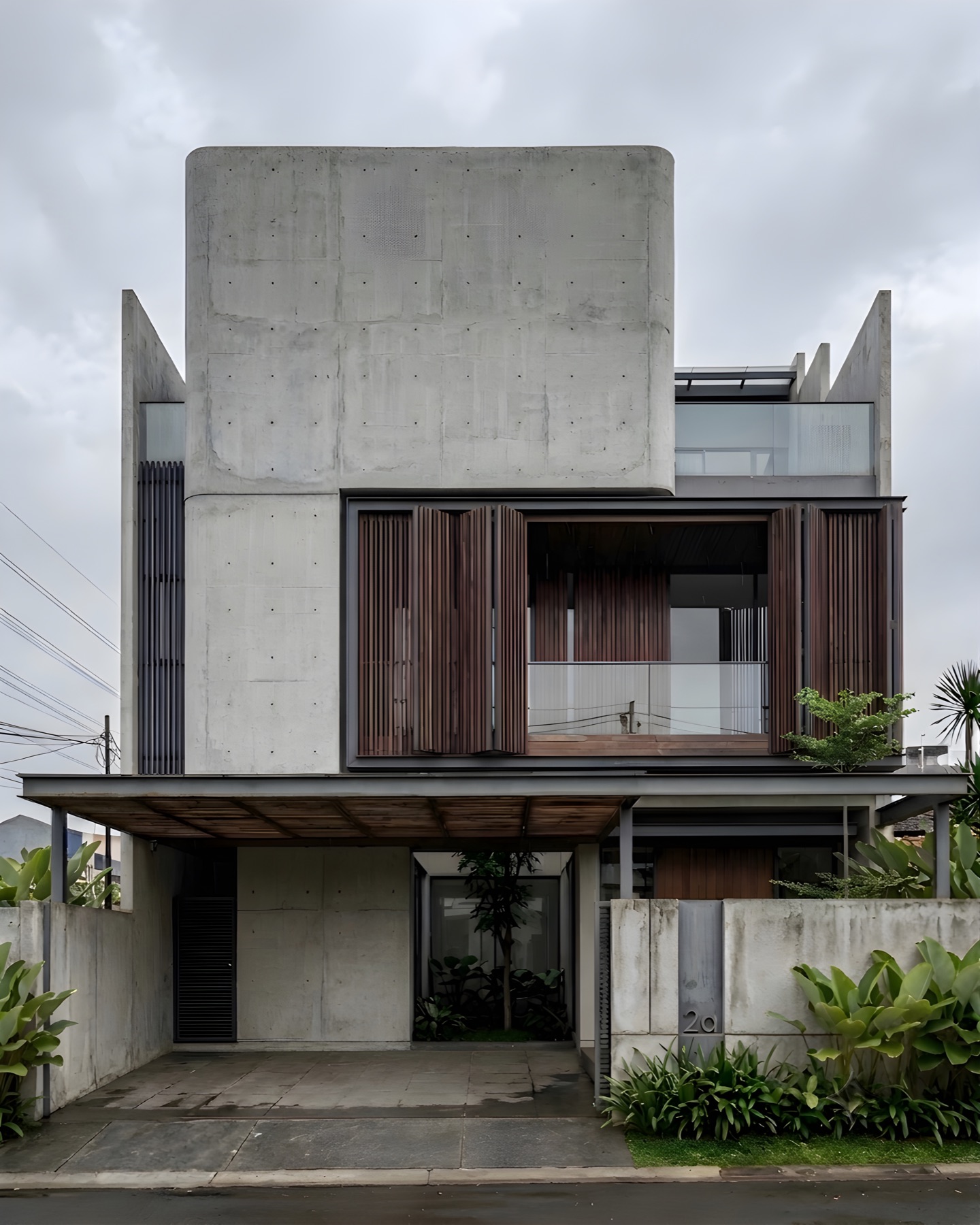 Architectural elevation with folding wooden shutters by Ranzospace Mumbai