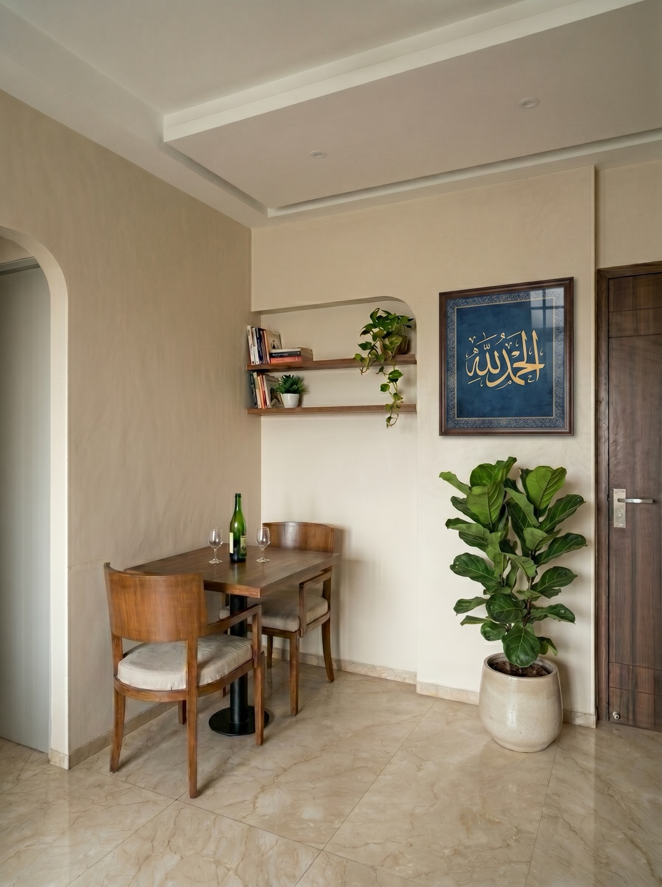 Dining nook interior design Mumbai - custom shelving by Ranzospace